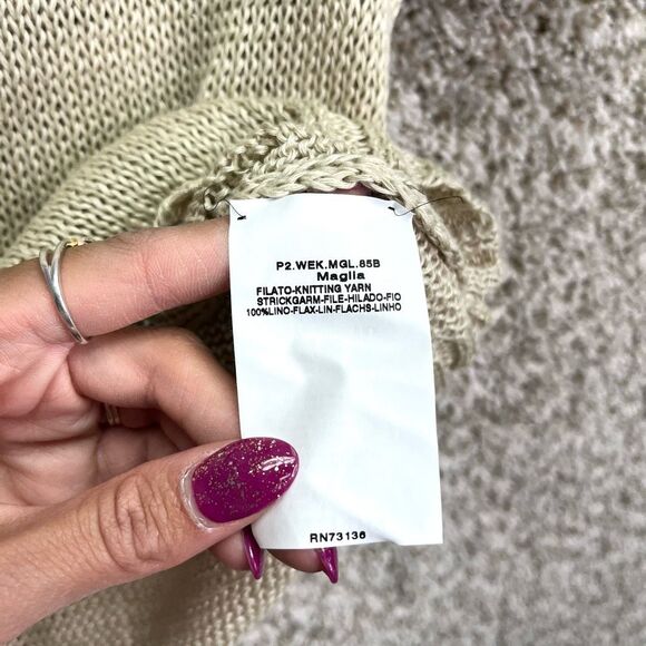 MaxMara Sweater Womens Medium Weekend Ivory Beige Tan Short Sleeve Flax Linen Kn - Picture 5 of 5